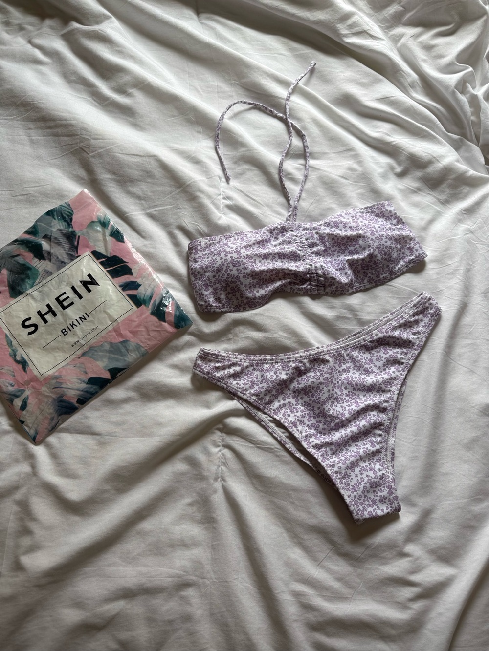 SHEIN Purple Floral Bandeau Bikini Set